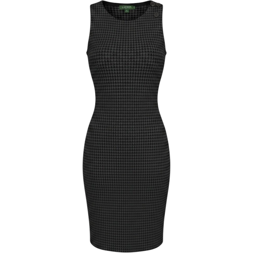 Lauren Ralph Lauren Womens Petite S Houndstooth Button Shoulder Sheath Dress Mod